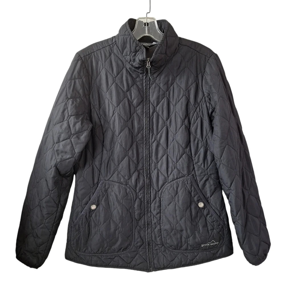 Eddie Bauer Women Medium Lightweight Black Quilted Full Zip Field Jacket Pockets